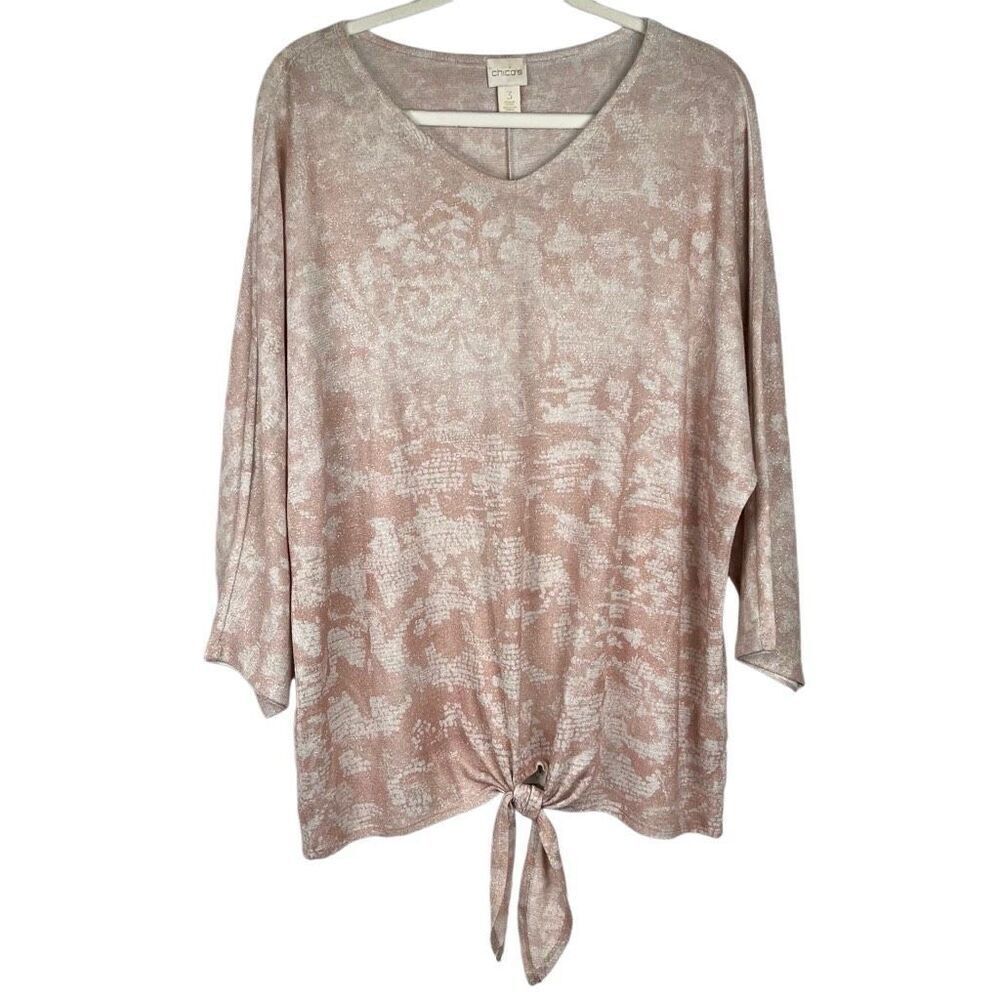 Chico’s Lightweight 3/4 Sleeves Tie Front Sweater 3 XL 16